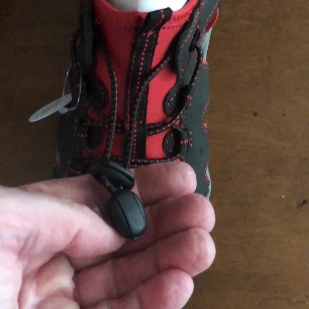 Closed toe red and black water friendly shoes sandals gender neutral